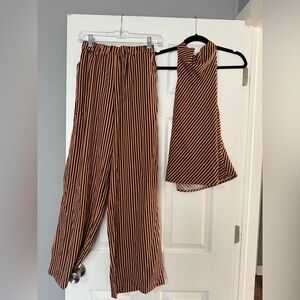SHEIN Brown and Black Striped Wide Leg Jumpsuit